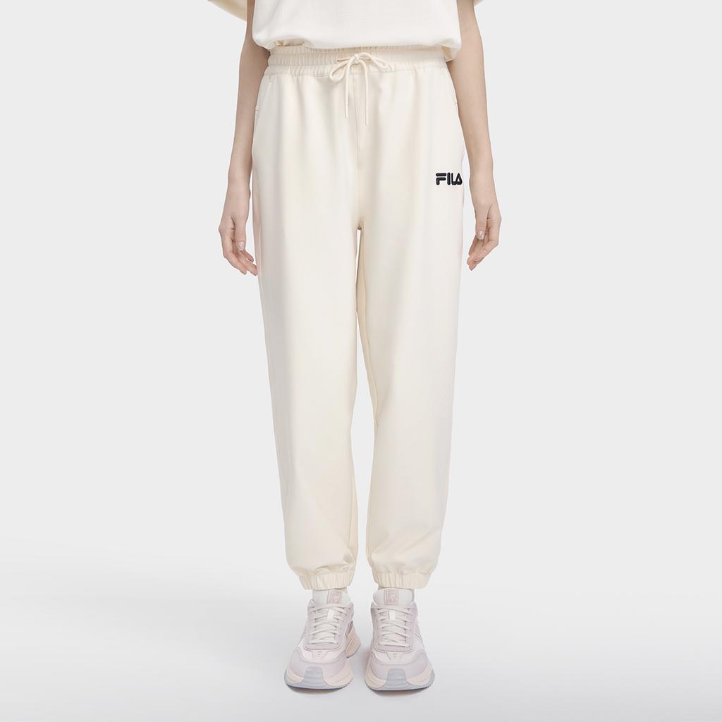 Fila Logo Print Cuffed Woven Casual Knit Sports Pants Women Pants White Milk F11W339806A-IV
