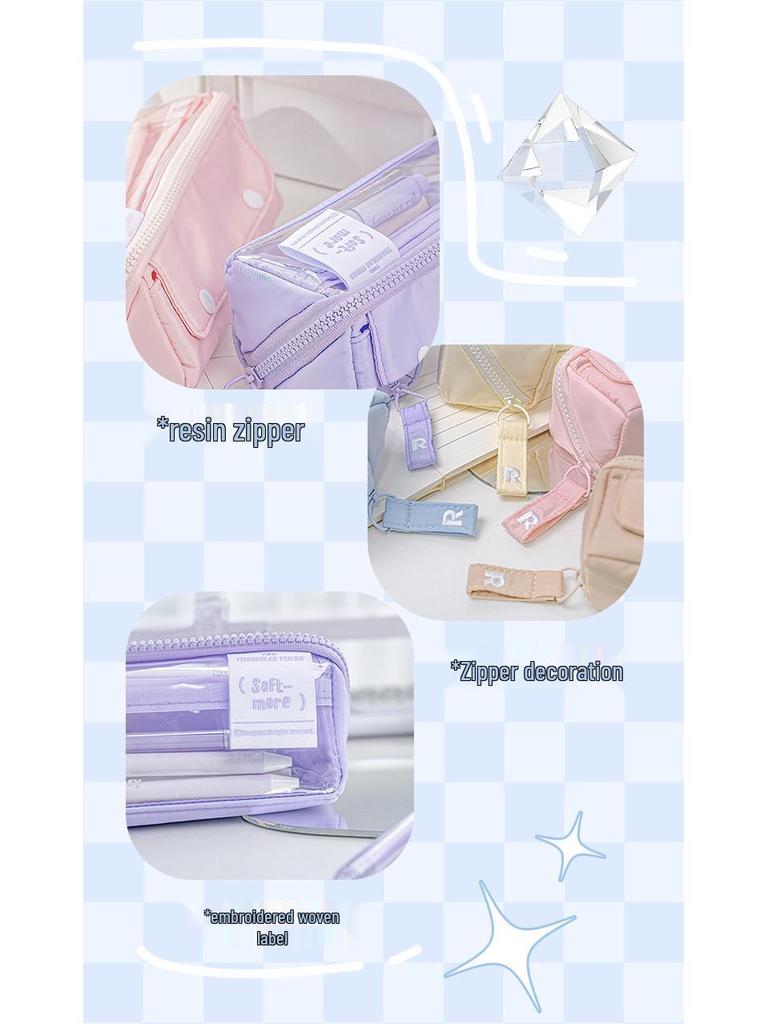 RosyPosy Transparent Prism Pencil Case: Spacious, Triple-Zipper Design for Students