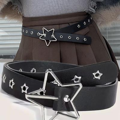 Star Eye Rivet Belt Goth Style Double Pin Buckle Man/woman Fashion Casual Punk Style Pu Leather Waistband for Jeans Y2K Belt