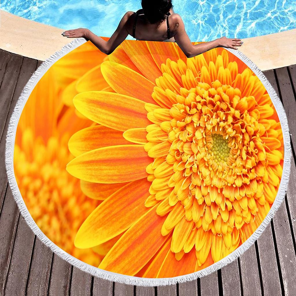 Flower Round Beach Towel,Microfiber Quick Dry Beach Blanket,Soft Absorbent Sand Proof Circle Swim Pool Towel Portable Picnic Mat