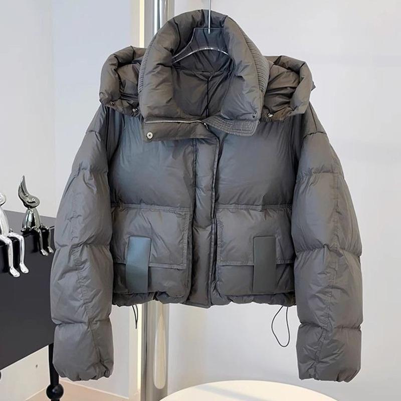 Hooded thickened short down jacket women's loose and thin fashionable white duck down, new winter bread clothes