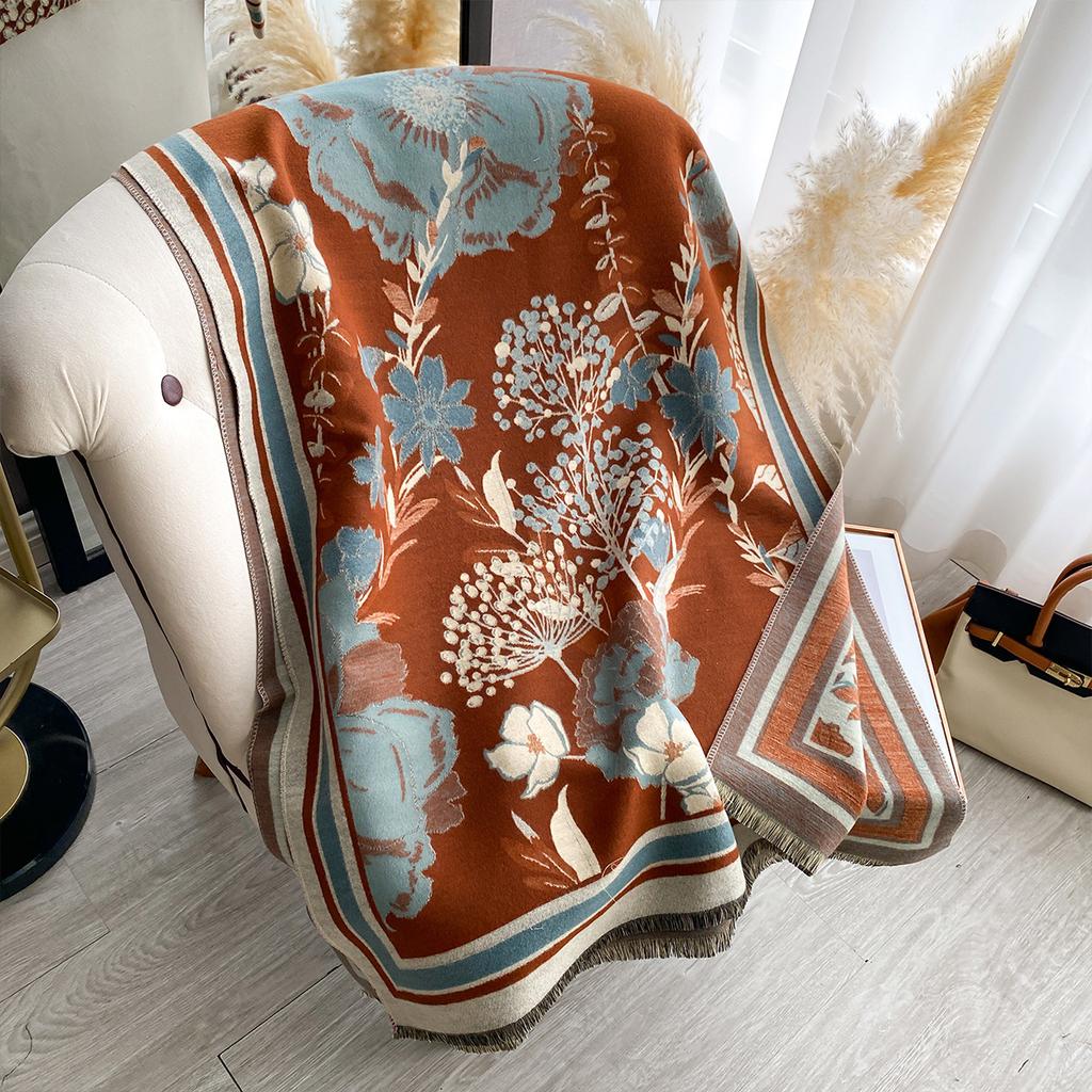 Korean Version Double-sided Printing Imitation Cashmere Scarf Women's Thickened Winter Warm Scarf Fashion Shawl Scarf