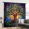 Set Of 2 Spring Summer Curtains Stained Glass Tree Life Yarn Polyester Room Decor Kitchen Study Made Cooking Area Window Treatment