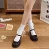 Leather Leather Spring New College Style Coarse Heel Mary Jane Solid Color Bow Wedding Shoes JK Single Shoes Round Head Small Leather Shoes