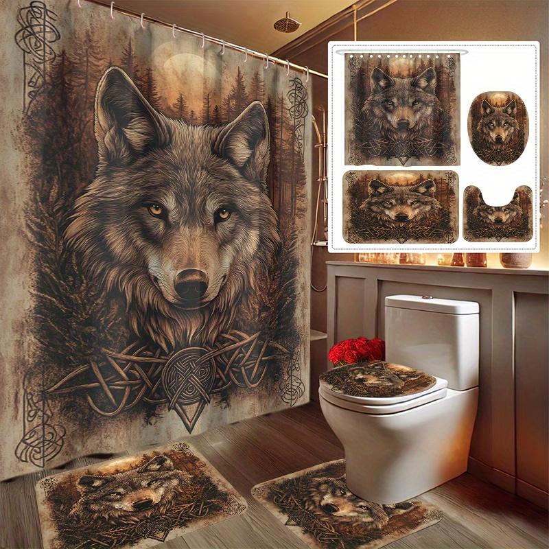 

4pcs Timber Wolf Print Shower Curtain, Shower Curtain Set, Comes with 12 Plastic Hooks, Machine Washable, Bathroom Accessories 90x180cm