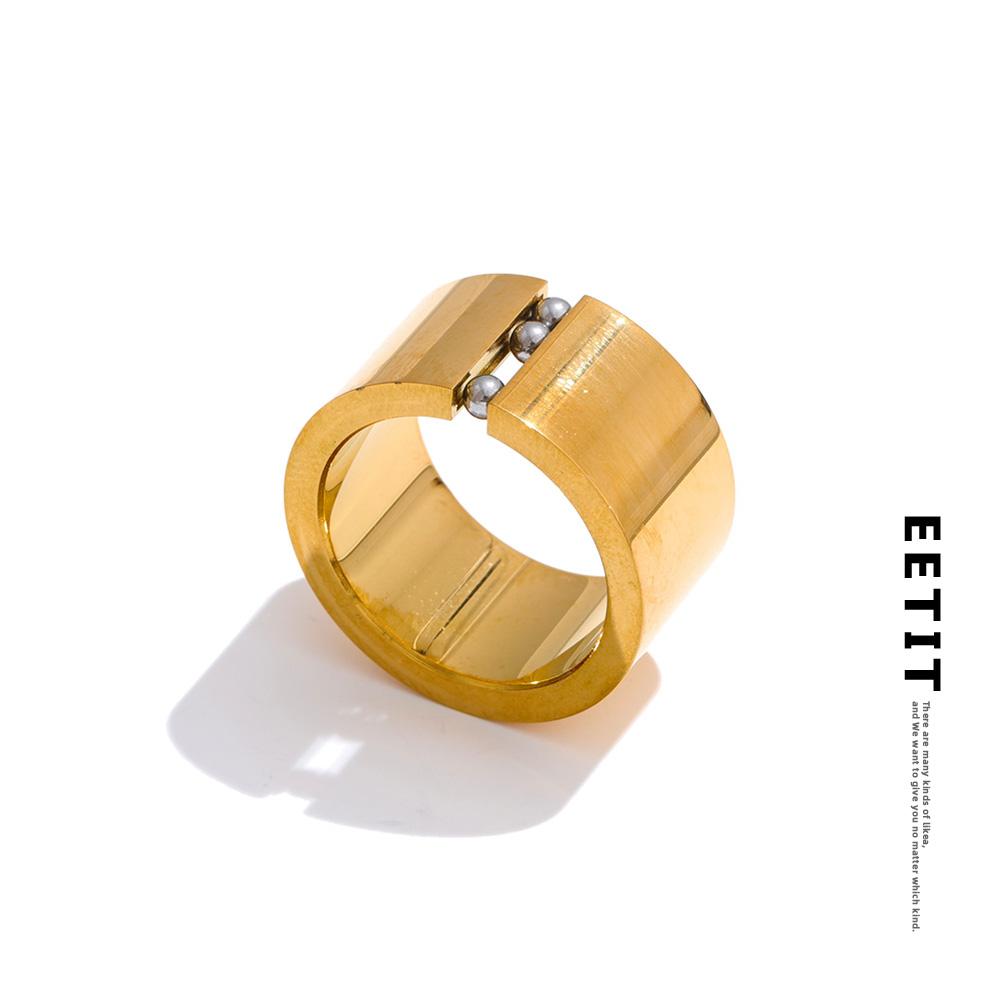 Eetit Distinctive Stainless Steel Wide Polished Charm Ring 2025 Steel Movable 18K Golden PVD Plated Finger Jewelry
