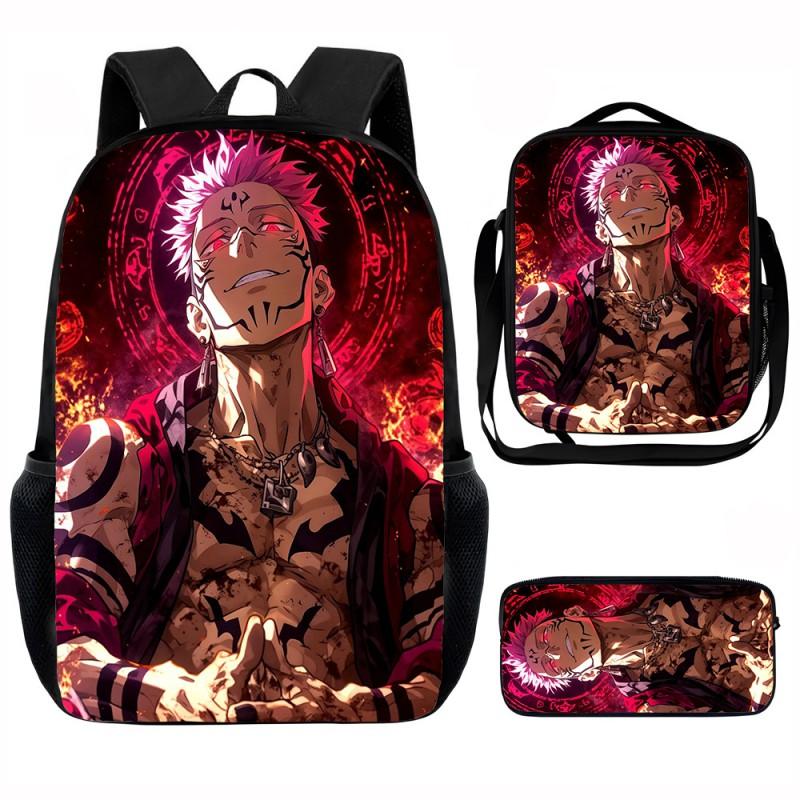 Set Zaino Scolastico Cartone Animato Anime Bambini Leggero Ergonomico Borsa a Spalla Doppia Con Portapranzo Astuccio Tessuto Oxford