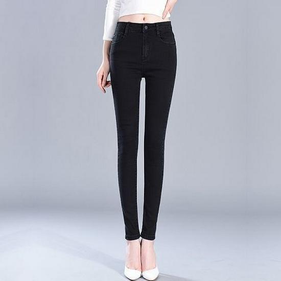 

Women s High-Waist Skinny Micro-Flare Jeans - Spring/Autumn Fashion, Stretch, Blue-Gray, Fleece-Lined. 26 (80-90 lbs)