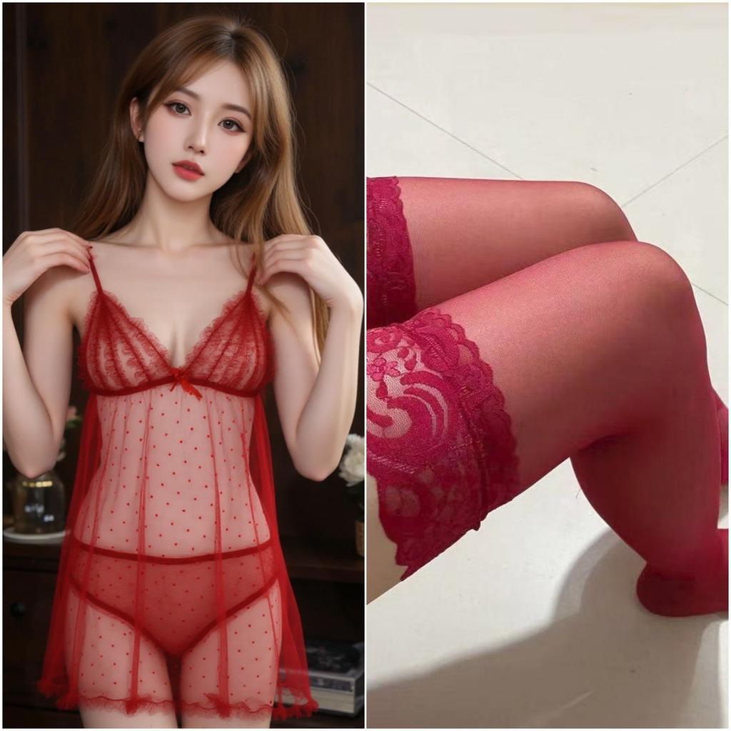 Sexunterwäsche sexy reines Verlangen Polka-Punkt Traum Mesh Perspektive Versuchung Strapsnachthemd tiefer V-Ausschnitt transparenter Pyjama