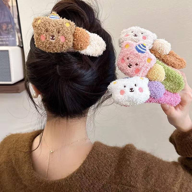 Cartoon Plush Bear Hair Clip For Women Girl Fashion Large Duckbill Clip Sweet Cute Girl Side Clip Hairpin Hair Accessories