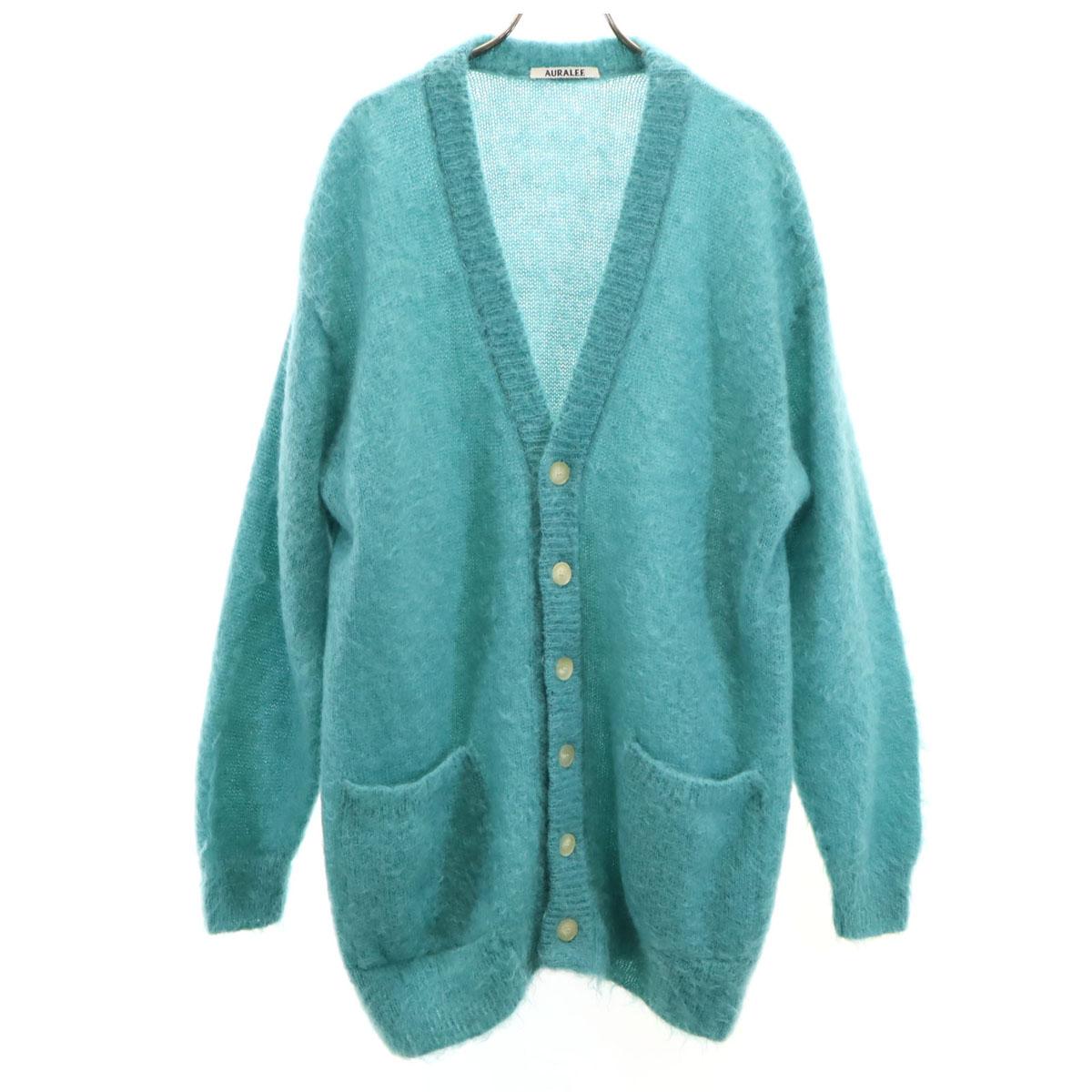 

AURALEE Long sleeve V-neck mohair cardigan 1 Green system knit Men s Used