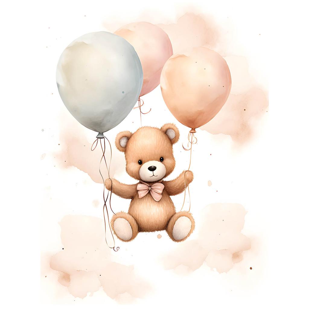 Teddy Bear In Balloon Journey Teddy Bear In Balloon Journey, 50X70 Cm, Gold Aluminum Frame, 230 Gsm Matte Paper