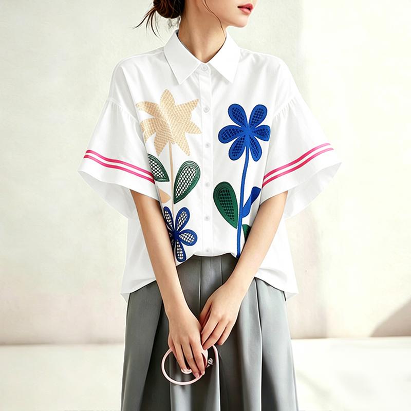 ZANZEA Women Floral Print Casual Turn Down Collar Loose Short Sleeve Blouse S