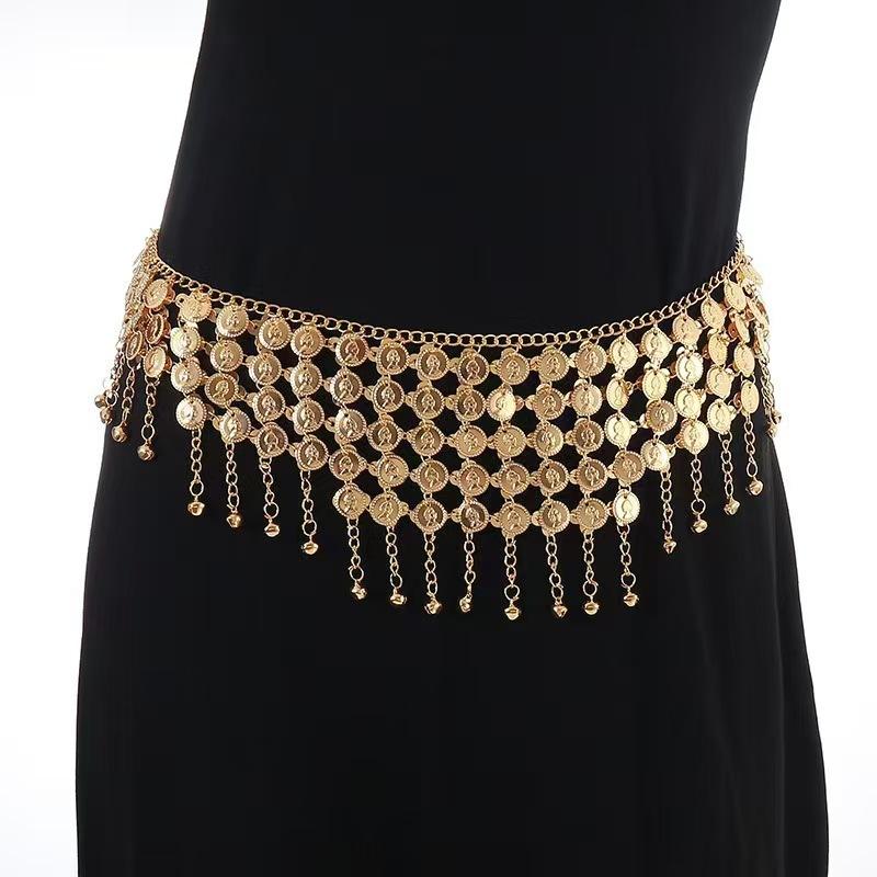 1 Stück Elegante Goldfarbene Münzquaste Taillen-Halskette Rockketten Mode Bauchtanz Taillenkette Für Damen Schmuckgürtel