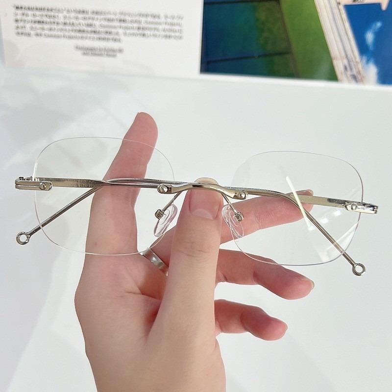 -100~-400 Rimless Anti Radiation Reading Eyeglasses for Men Women Farsighted Plastic Frame