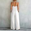Damen Ärmelloser V-Ausschnitt Weiter Bein Lockerer Jumpsuit Lässiger Sommer-Strampler mit Taschen Leichtes Bequemes Design
