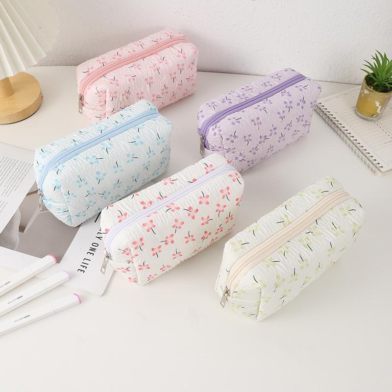 Fabric Pencil Case With Floral Pattern Large Capacity For Stationery Storage