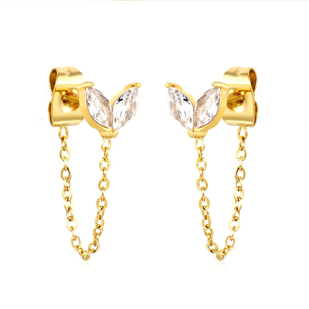 

Trendy Dainty Small Grass Sprout with White Zirconium Accessories Gold Color Earrings for Women Jewelry Gift