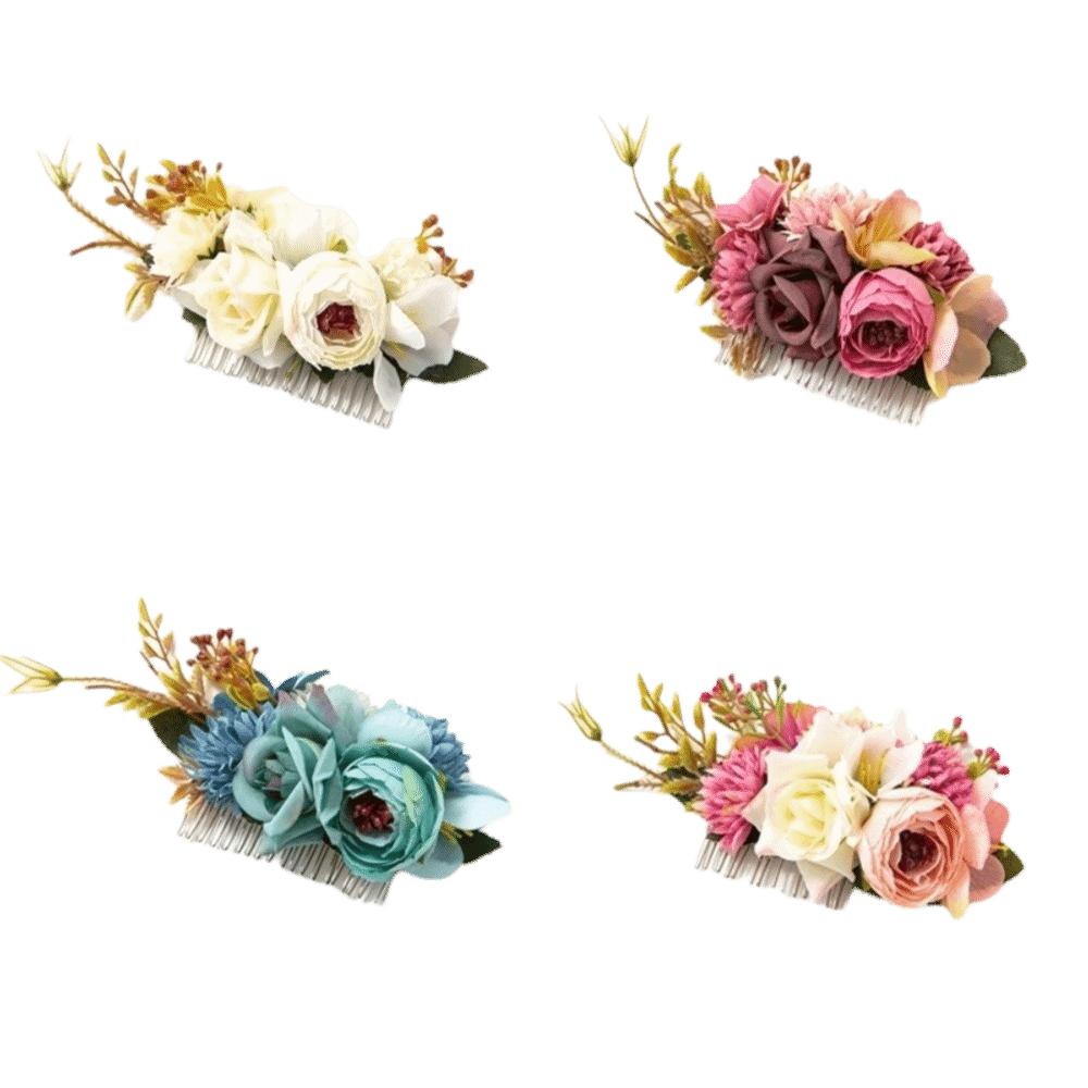 Multicolor Flower Hair Combs Cloth Thai Toothed Insert Comb Fashion Bridal Hairpin  Wedding