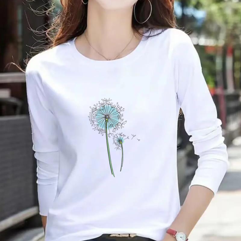 Women's Casual Heart Letter Print Long Sleeve Round Neck T-shirt for Spring & Autumn