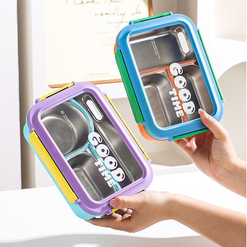 Food Grade 304 Stainless Steel Compartment Lunch Box Sealed Insulated Bento Box with Tableware for Students Office Workers