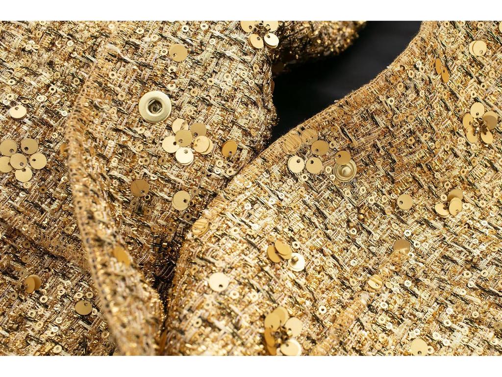 European & American Women's Sequin Stand-up Collar Jacket - Autumn/Winter 2025 Fashion, Solid Color, Short Casual Style