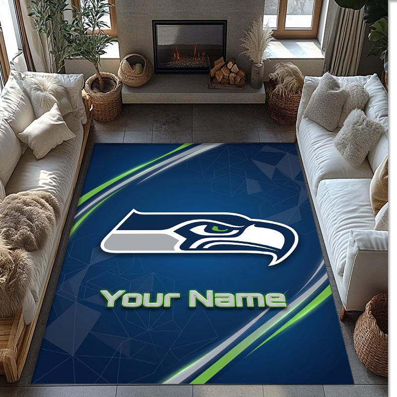 Seattle Seahawks Kristal Kadife Halı, Ev Dekorasyonu Hediye için Kişiye Özel İsim Yazılı Kaymaz Zemin Paspası