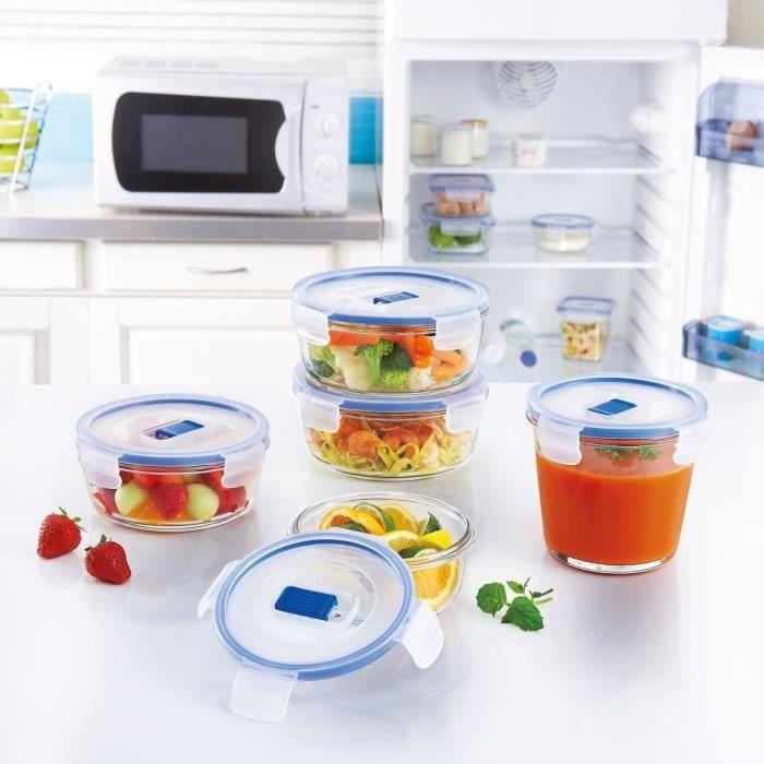 Luminarc set de 3 boites rectangles + couvercles pure box active transparent et bleu