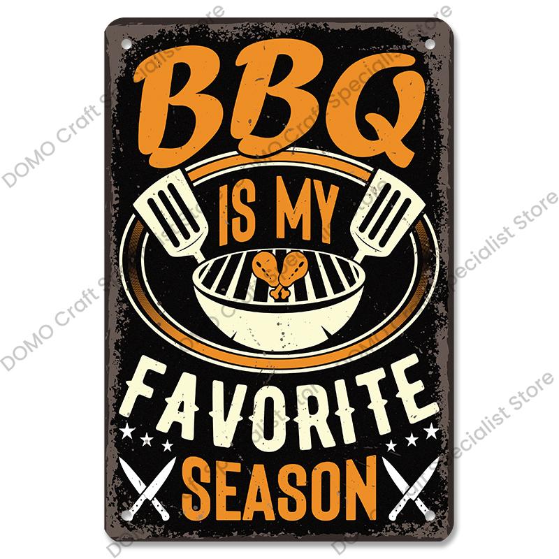 Vintage Barbecue Plaques Metal Tin Signs Grill Meat Steak Sausage Retro Metal Plate Wall Decor BBQ Party Shop Dining Room