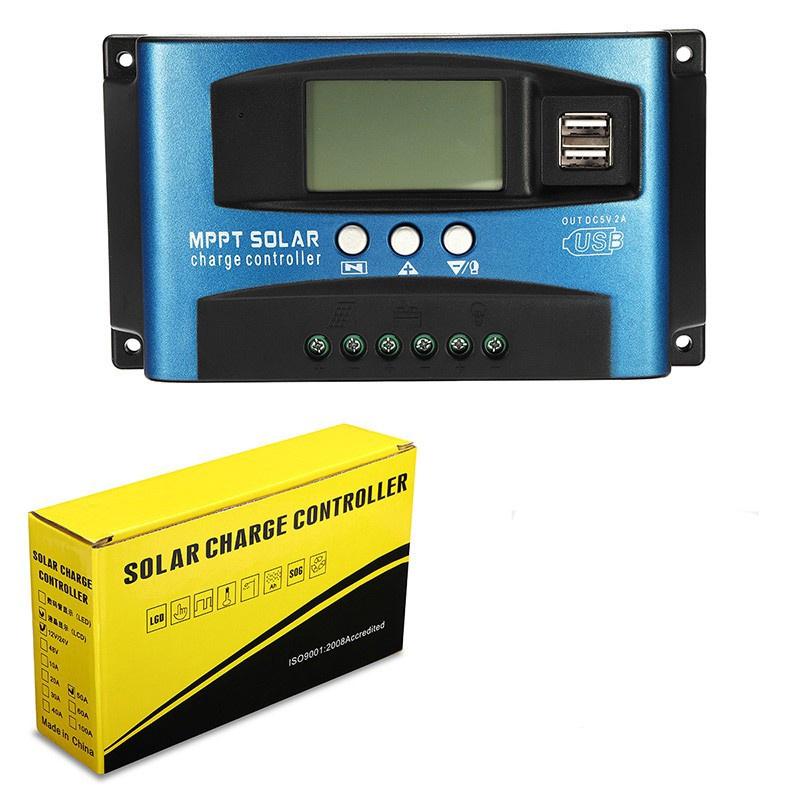 

750W(12V) / 1500 Вт(24V) Двойной ЖК-дисплей Автоматический солнечный панельный зарядный регулятор с нагрузкой USB Солнечный контроллер заряда 30A