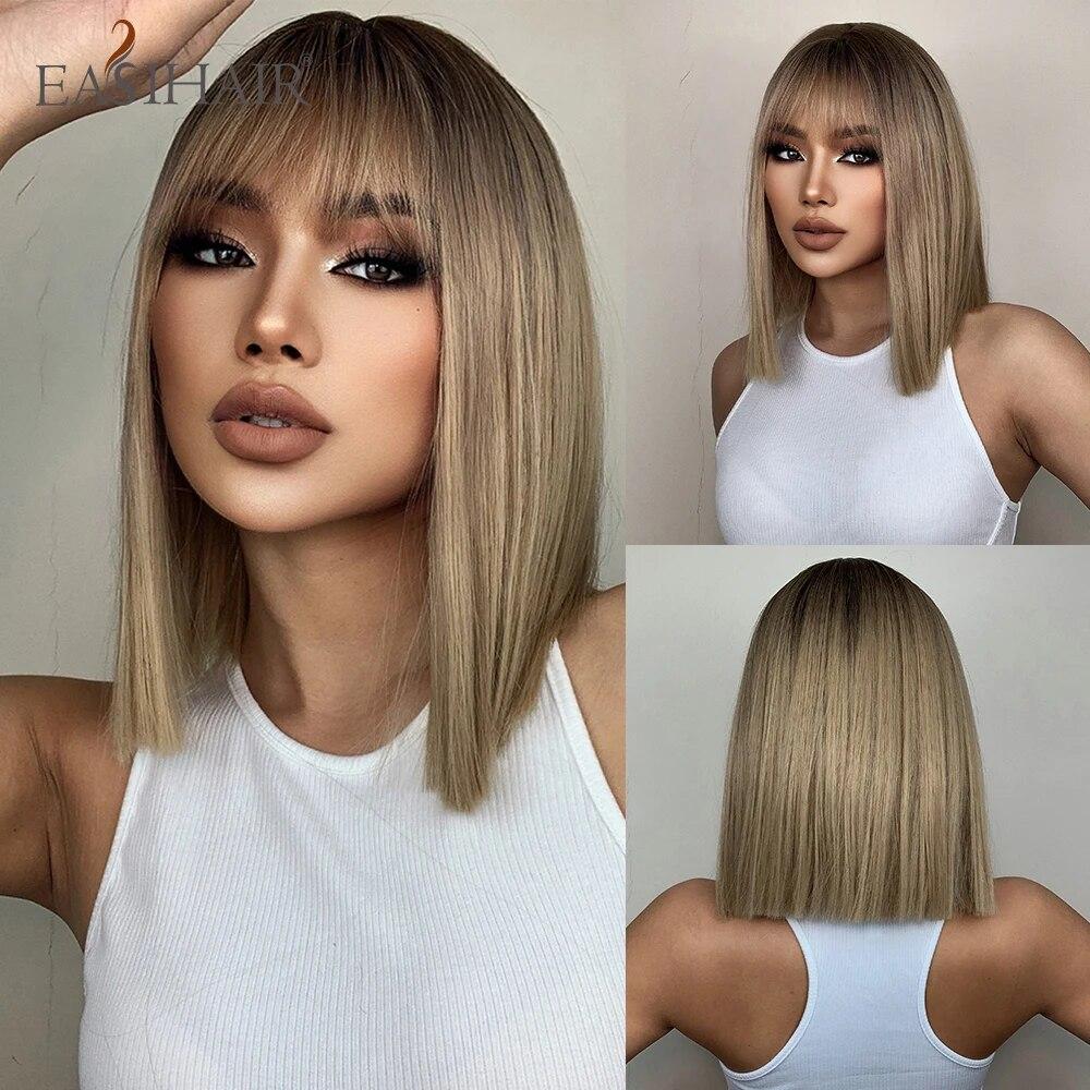 ALAN EATON Dlouhé kudrnaté vlnité platinové blond paruky ze syntetických vlasů s ofinou BOB ženy Darty Paruky Denní Cosplay Paruka z tepelně odolných vláken Paruky