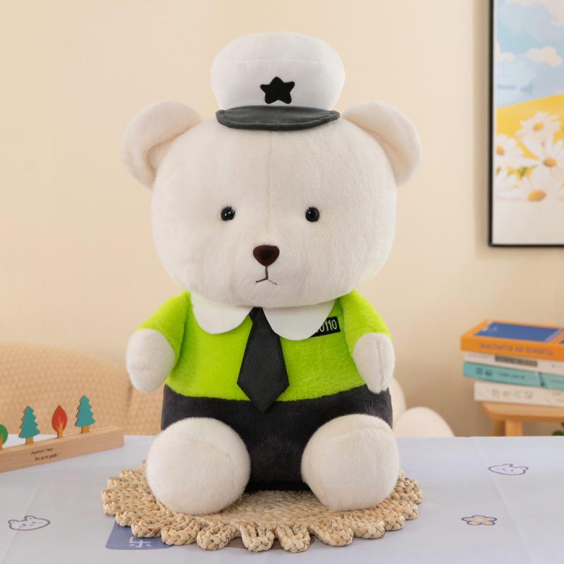 Pluszowy miś policjant z ruchu drogowego pluszowy miś policyjna zabawka pluszowa uroczy miś w stroju do jazdy uspokajająca lalka