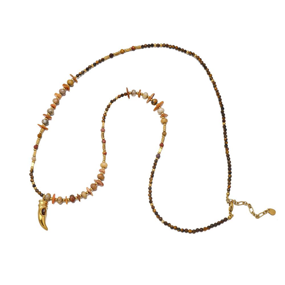 Western Nomadic Tribe Tiger's Eye Stone Beaded Necklace Female Bohemian Light Luxury High-end Autumn and Winter Sweater Chain Female