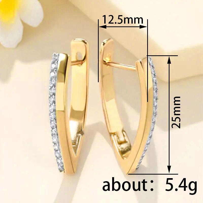 Niche, popular earrings, copper-plated imitation gold micro-inlaid zircon earrings, geometric V-shaped women's earrings.