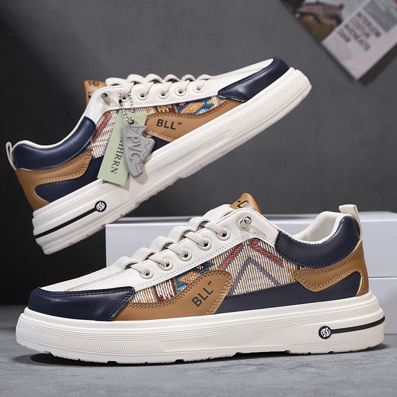 One-pedal men's shoes spring breathable double-color board shoes sports and leisure leather flat-bottomed driving cover wearing trendy shoes 2025