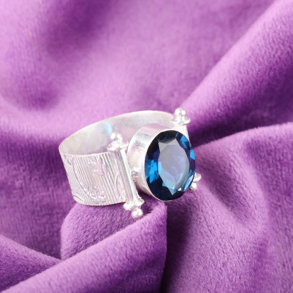 Natural London Blue Topaz Gemstone 925 Sterling Silver Jewelry Handcrafted Ring RR-22-10
