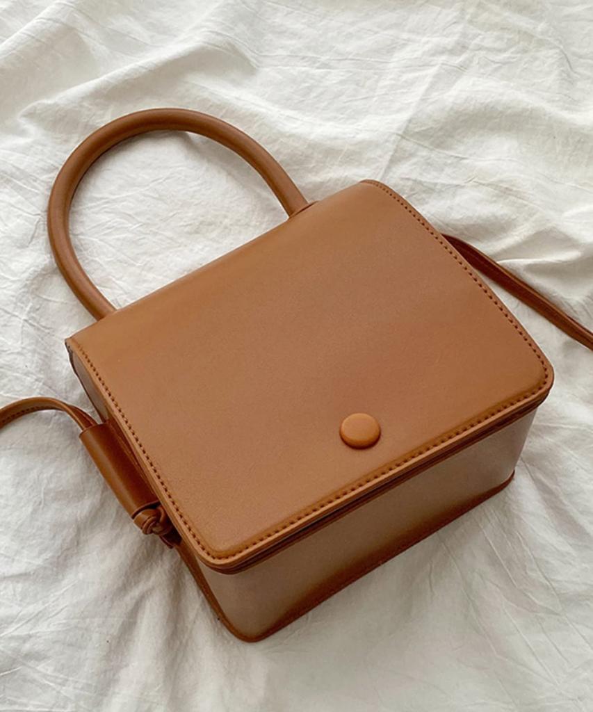 Women's Shoulder Bag, Crossbody Bag, Small, Handbag, PU Leather, Synthetic Leather, Shoulder Bag, Mini Bag, Compact, Square, Box-Shaped (Brown)