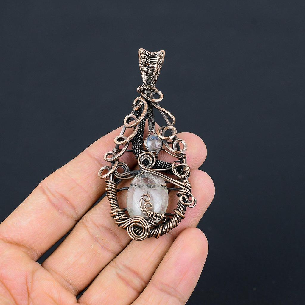 Black Rutile Gemstone Pendant Handmade Jewelry, 999 Copper Wire Wrapped Pendant Jewelry, Gift For Her Women Pendant Brand New Pendant