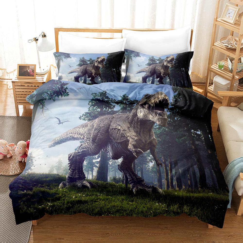 Jurassic Age Dinosaur Bedding Set For Kids, Duvet Cover, Pillow Shams, Microfiber Fabric, Boys Bedroom Decoration, T-Rex Raptors