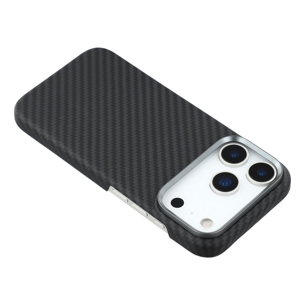For iPhone 17 Pro Max Magnetic Case 1500D Coarse Texture Aramid Fiber Phone Cover with Metal Lens Frame