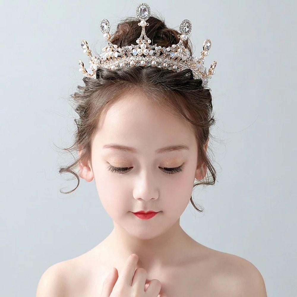Pearl Rhinestone Bridal Headbands Crystal Bridal Crown Princess Diadem  Women Bride