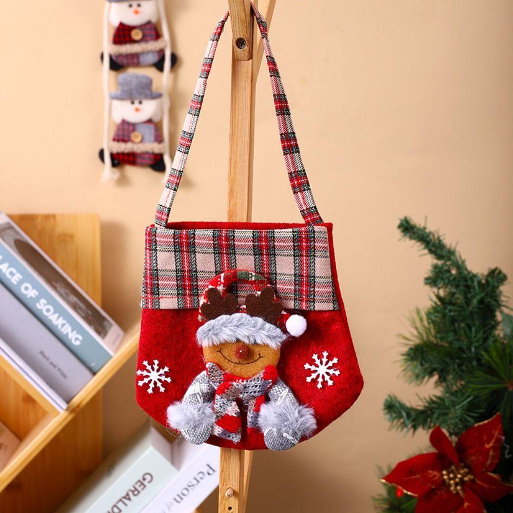 Cartoon Christmas Crossbody Bag Checkered Gifts Candy Bag Cute Christmas Handbag  Xmas Gift