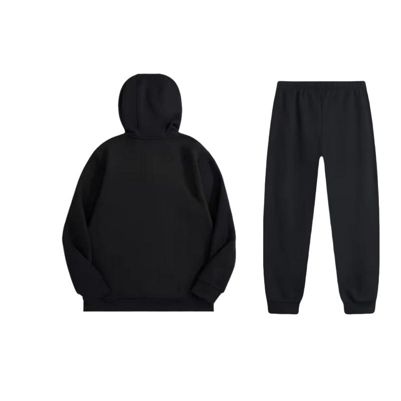 Li Ning Logo Loose Fit Hooded Sweatshirt And Mid Waist Solid Color Cuffed Knit Joggers Casual Sports Set AWDUH53-1+AKLU617-2