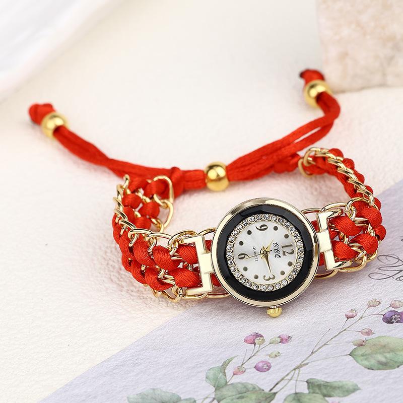 Gift bracelet, lady's watch New Casual Fashion Diamond-encrusted Women's Watch Korean-style Female Student Woven Drawstring Bracelet Watch