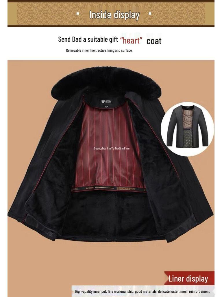 Fleece-Lined Cotton Jacket for Middle-Aged to Elderly Men: Winter Coat for 60, 70, and 80-Year-Olds.