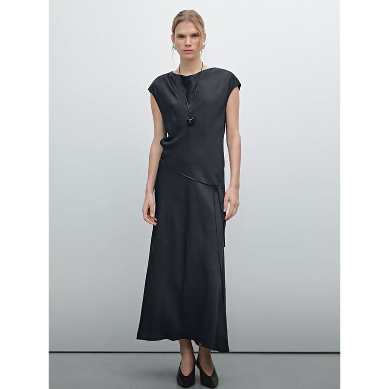 MD Women Clothes Old Qian Feng Drape Elegant Long Dress High Sense Satin Short Sleeve Dress Female 06659584452