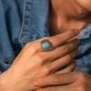 Turquoise Ring for Men High-end Personality Trendy Fashion Ring Index Finger Ring Vintage Men's Ring