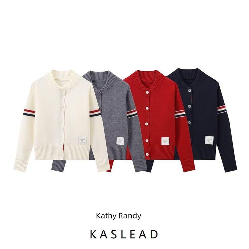 Kaslead New Arrival Women's Clothing Fashion Style Stylish Simple and Versatile Casual Labeling Knitted Long Sleeve Cardigan