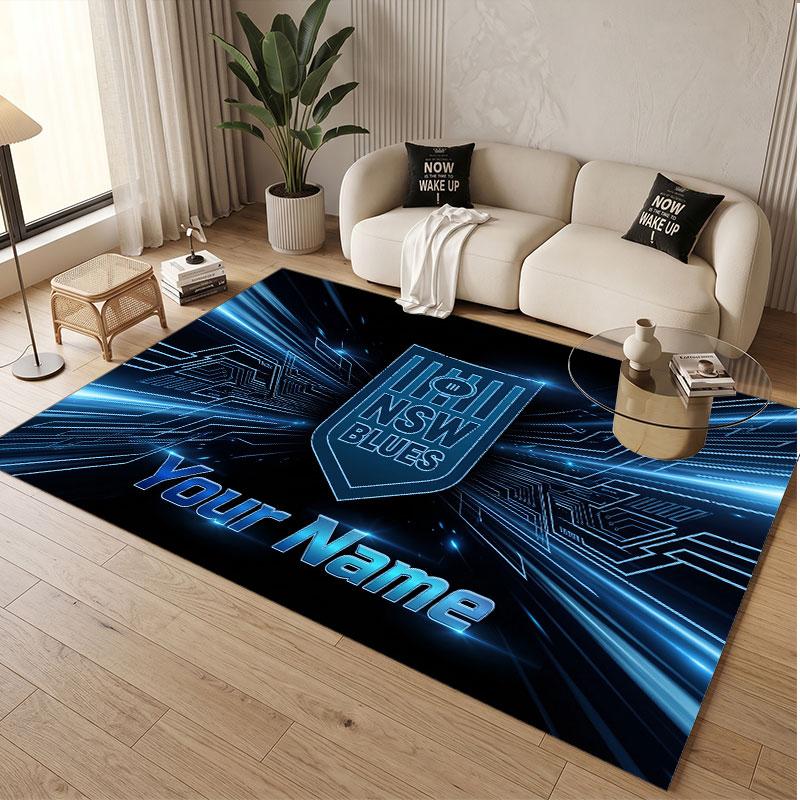 Custom Rug NSW Blues Pattern Print Name Text Soft Non‑Slip Floor Carpet for Home Indoor Decoration
