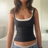 Fake Two-piece Crop Top Casual Patchwork Sleeveless Mini Vest